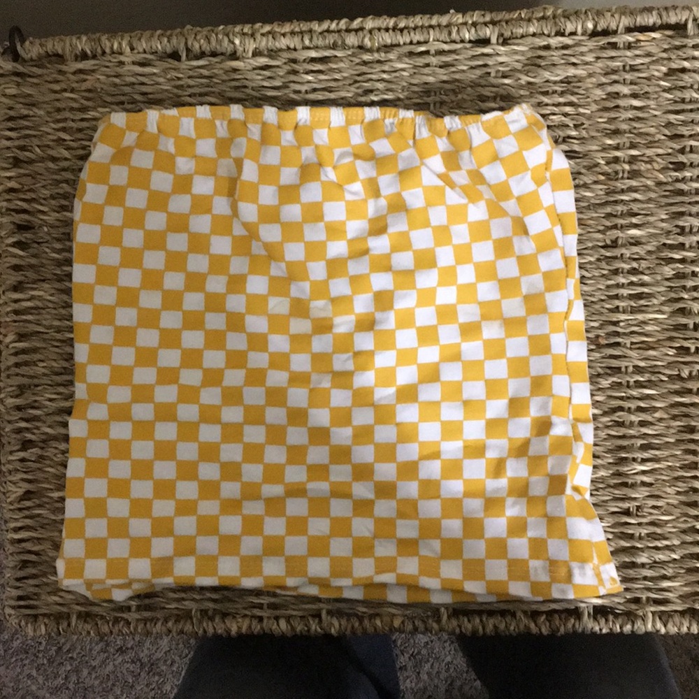 Yellow and white striped tube top